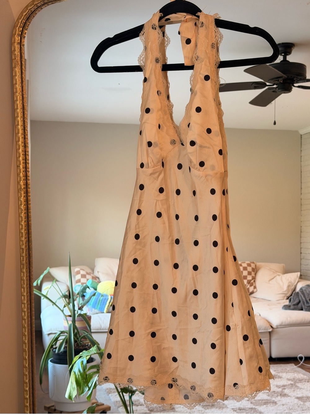 Lioness Solana Midi Dress Cream Polka NWT Size M